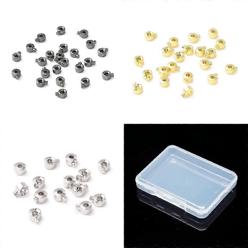60Pcs 3 Colors Brass Crimp Beads Long-Lasting Plated Column Mixed Color 4x3x2mm Hole: 1mm 20pcs/color
