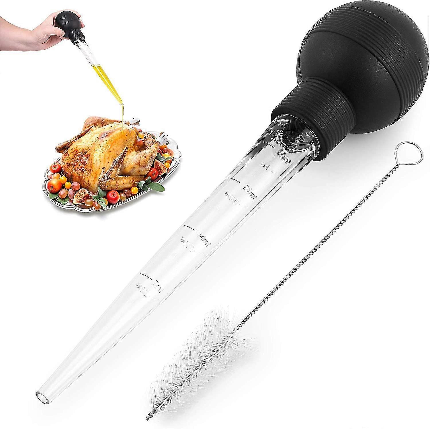 Turkey Baster With Cleaning Brush - Food Grade Syringe Baster For Cooking Basting With Detachable Round Bulb - Ideal For Butter Drippings, Glazes, R