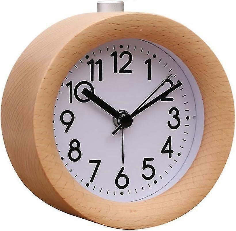 Handmade Round Wooden Alarm Clock Round Digital Alarm Clock Silent Bedside Table Beech Wood Alarm Clock With Night Light Battery Operated Analog Alarm