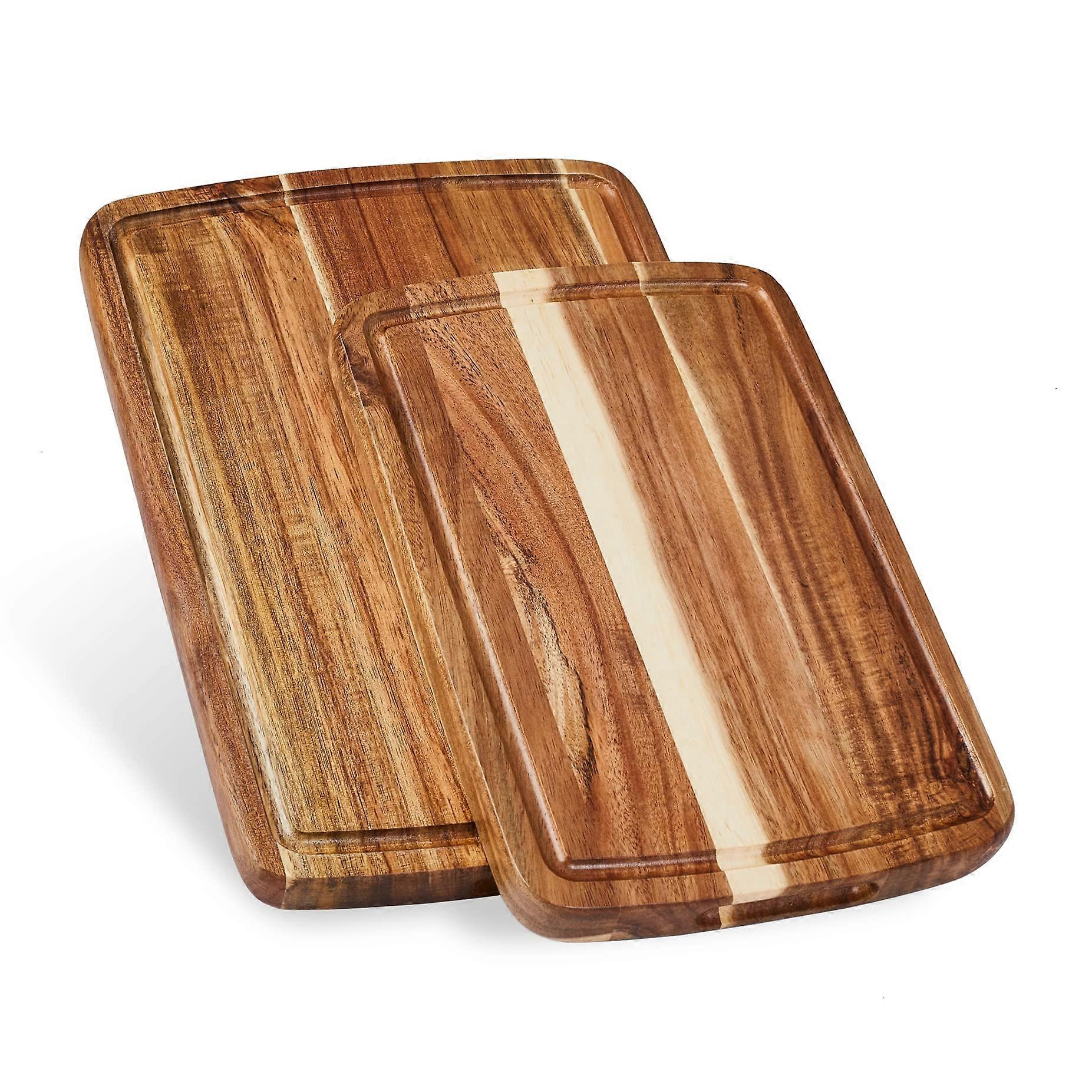 Acacia Wood Cutting Boards Set of 2 with Juice Groove, Durable and Stylish, 16x12 Inches, Ideal for Cooking and Serving