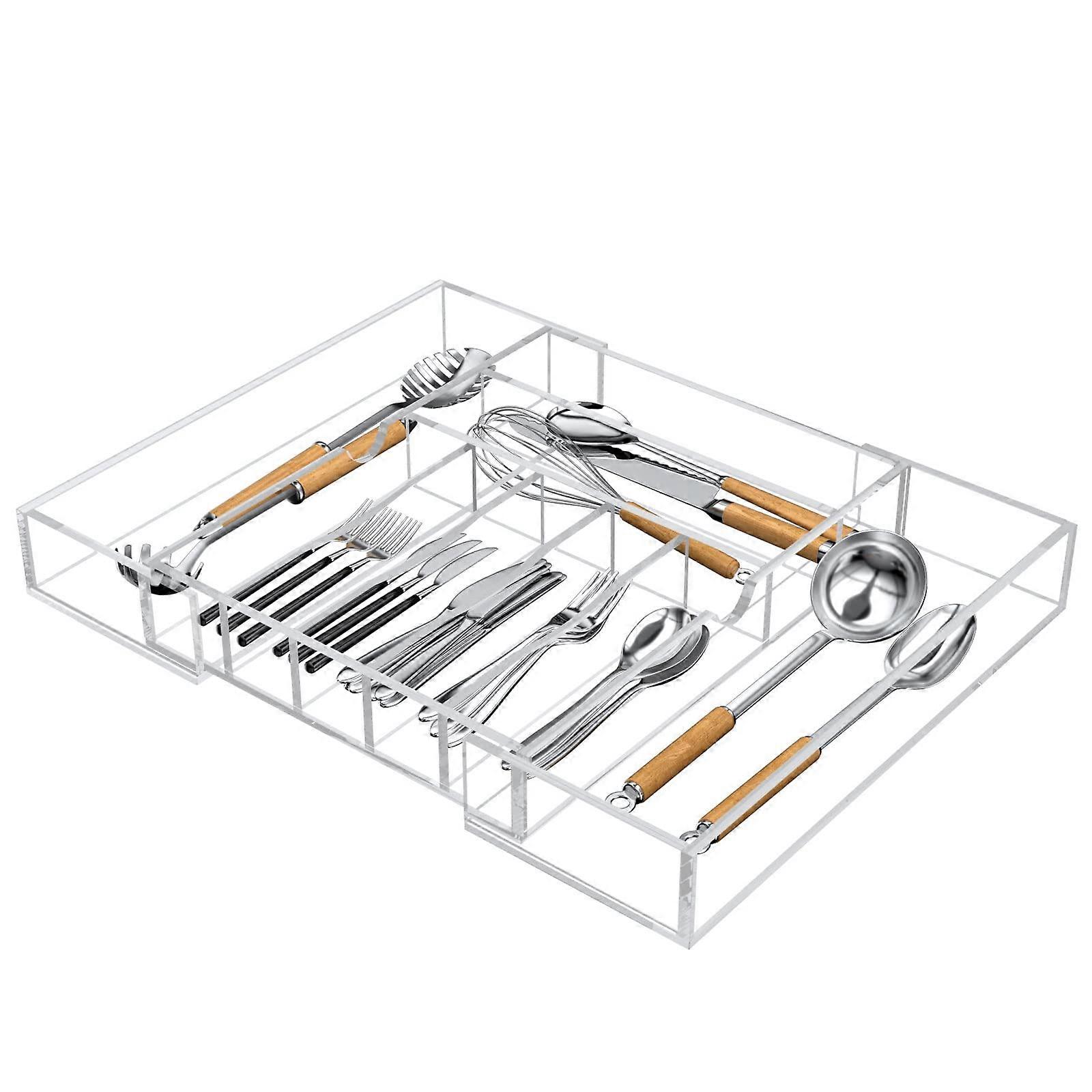 Clear Acrylic Expandable Drawer Organizer for Flatware and Utensils, 9 Compartment Design, Durable Transparent Storage Solution