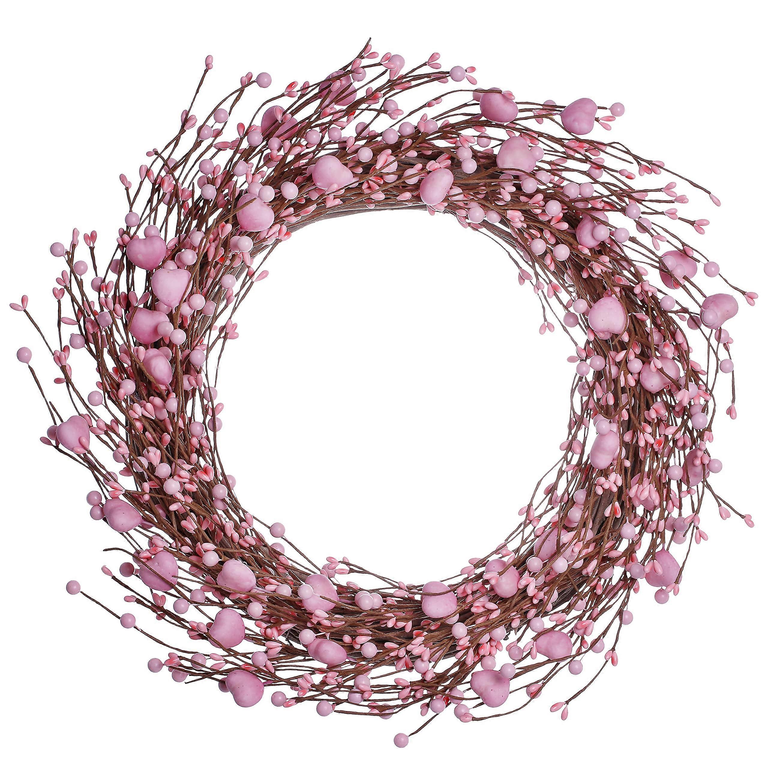 20 英寸情人节花环 - 可爱的心形和浆果，适合婚礼和周年纪念装饰