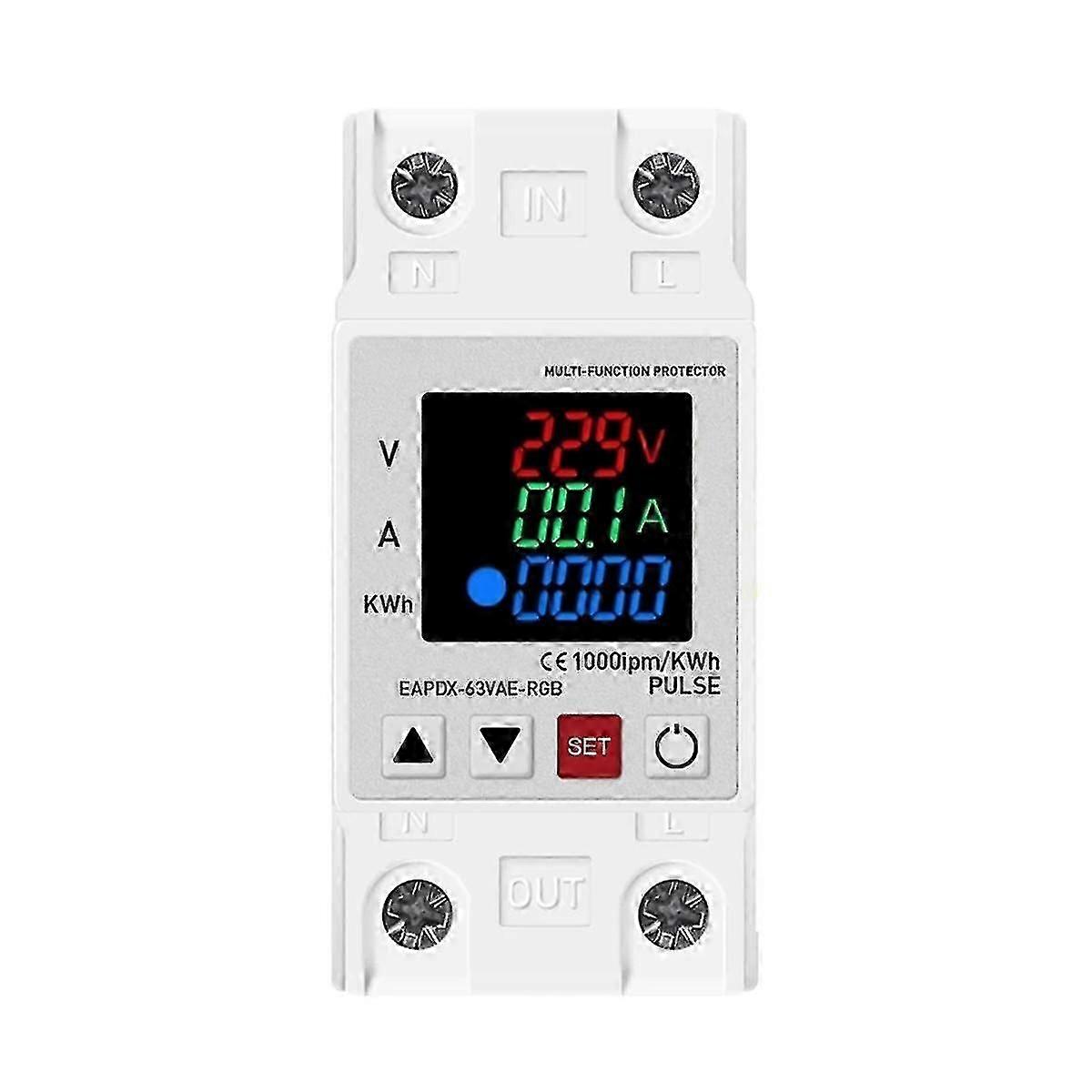 Din Rail Dual Display Adjustable Over Voltage Current And Under Voltage Protective Device