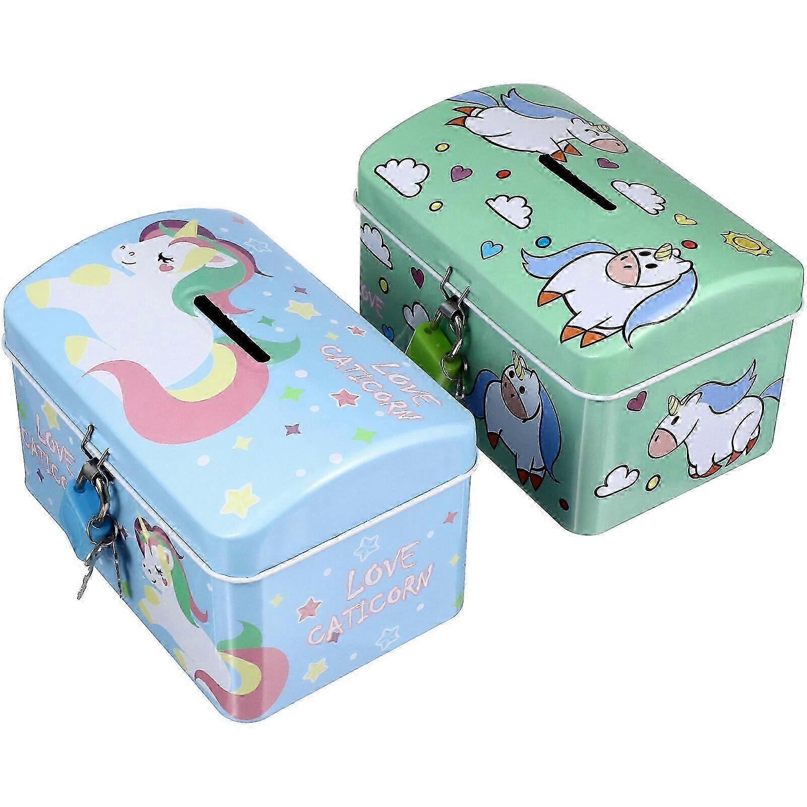 2pcs Unicorn Piggy Bank Creative Cartoon Money Saving Pot With Lock (random Style)