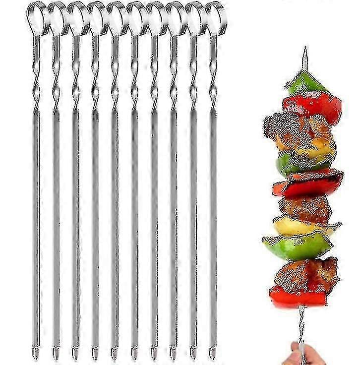 10pcs grillet rustfritt stål spyd bbq lange grillpinner
