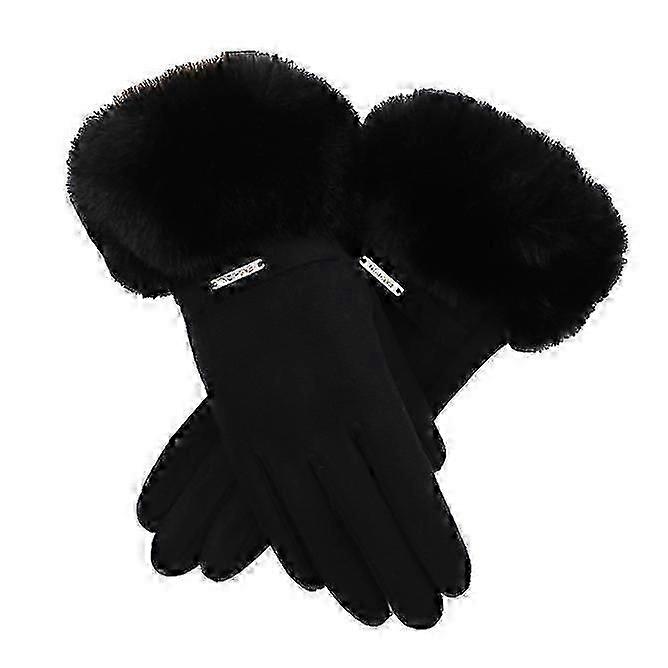 Women Keep Warm Plus Velvet Touch Screen Thicken Plush Wrist Suede Gloves