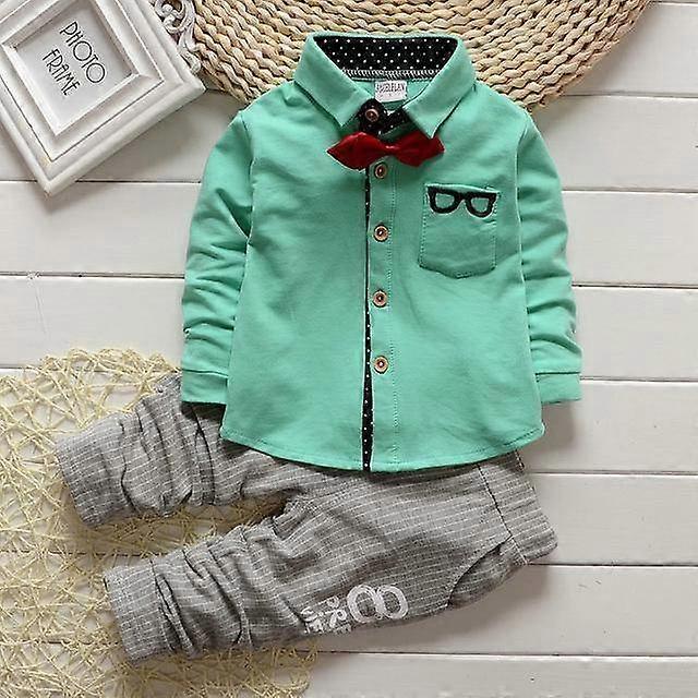 Spring Kids Boys Button Letter Bow Suit Jacket +pants Clothes