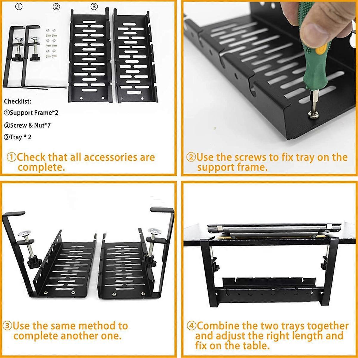 Under Desk Cable Storage Rack Expandable Management Tray 2Pcs