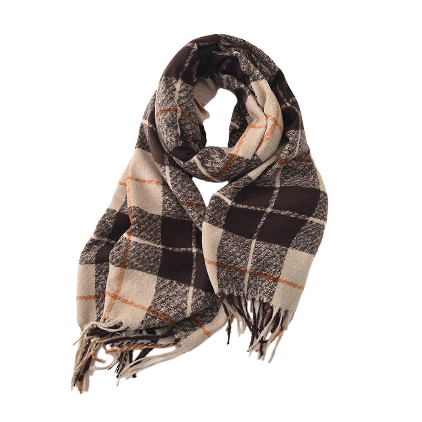 Scarfs for Women Winter Warm Scarf Classical Plaids Tassels Edge Oversized Soft Scarves Large Knitted Wrap Shawl light brown