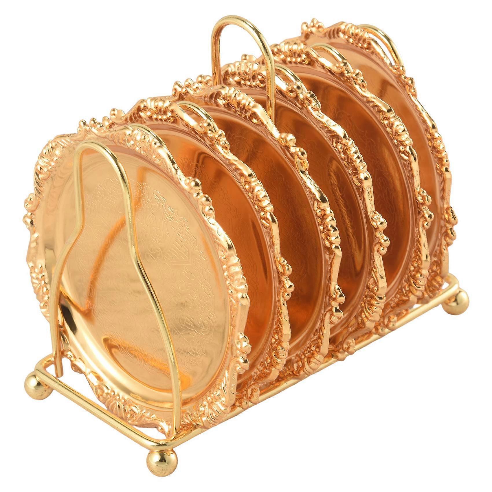 6 Piece Non- Metal Coaster With Pole Frame (Gold)