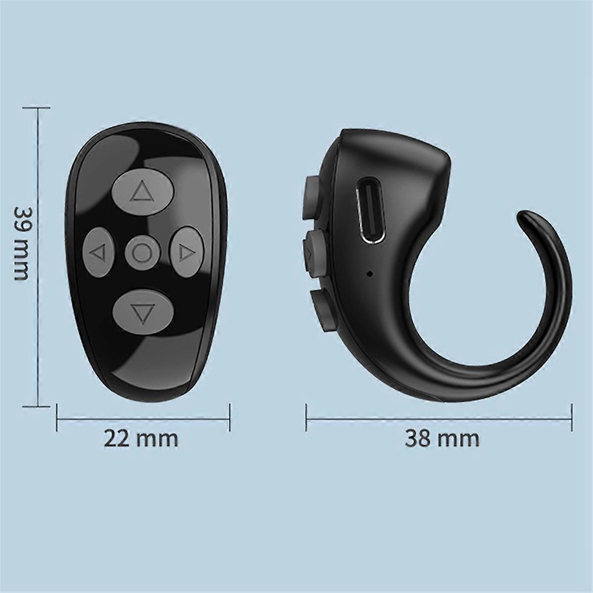 Controller ad anello per voltare pagina di eBook, telecomando per musica e video, per iOS e Android, laptop, nero