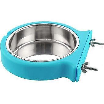 Hanging Removable Pet Water Bowl with Corrugated Clip Tray (Large, blue)