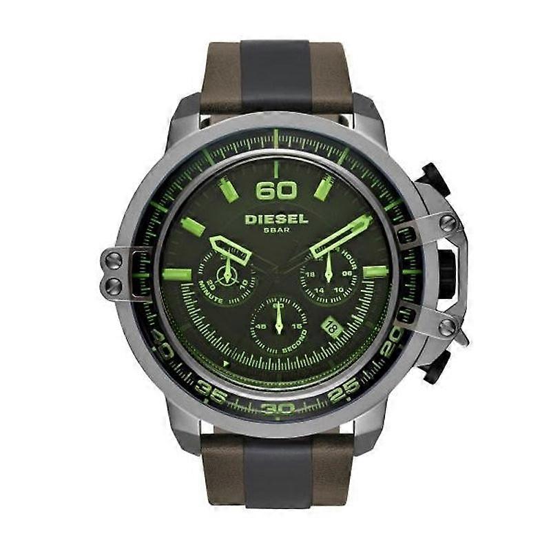 Diesel Deadeye Dz4407 Men's Watch - Black Dial, Green Crystal, Brown Leather Strap