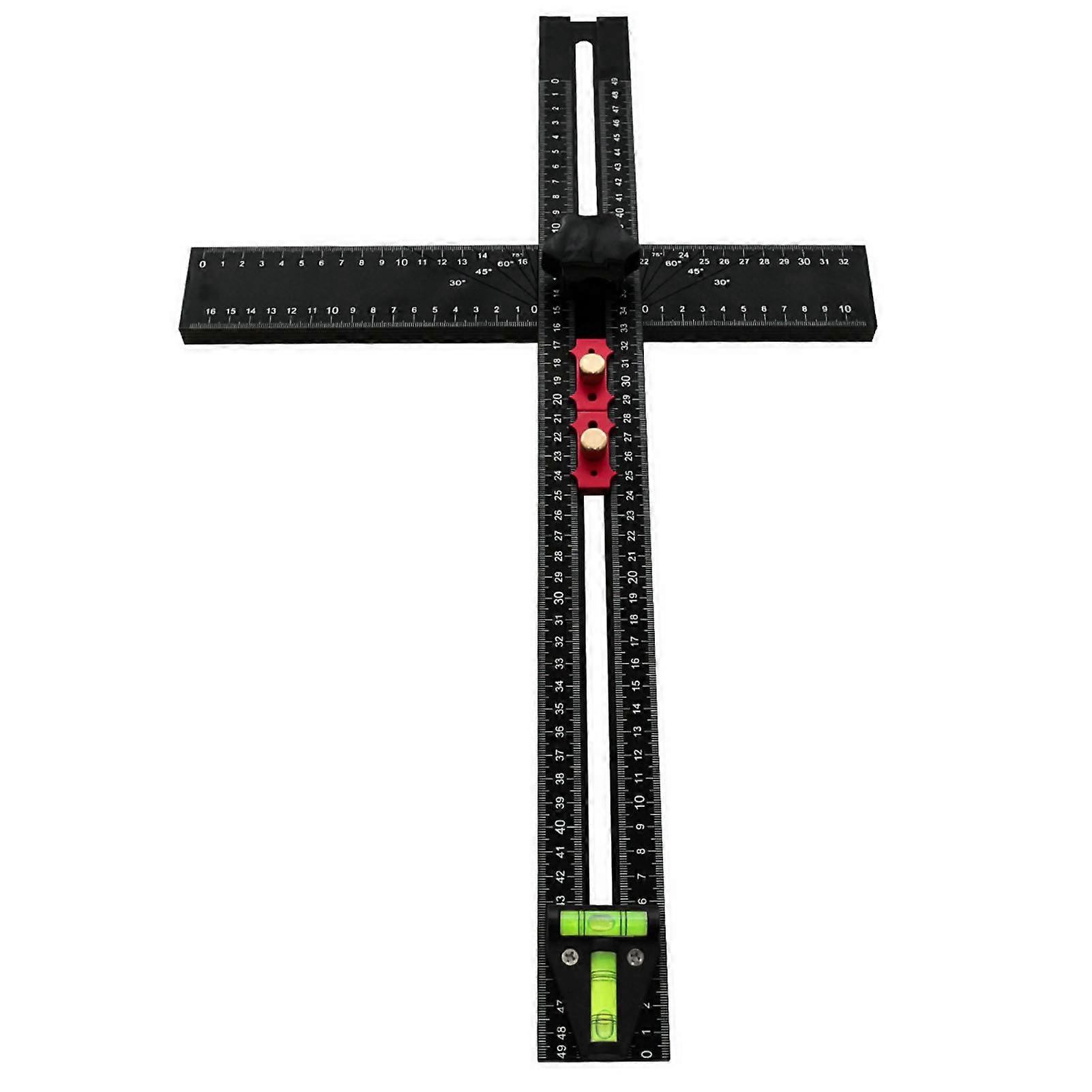 54cm T Square with Bubble Level 90 45 Degree Multi Angle Measuring Tool Adjustable Combination Ruler for Woodworking Black