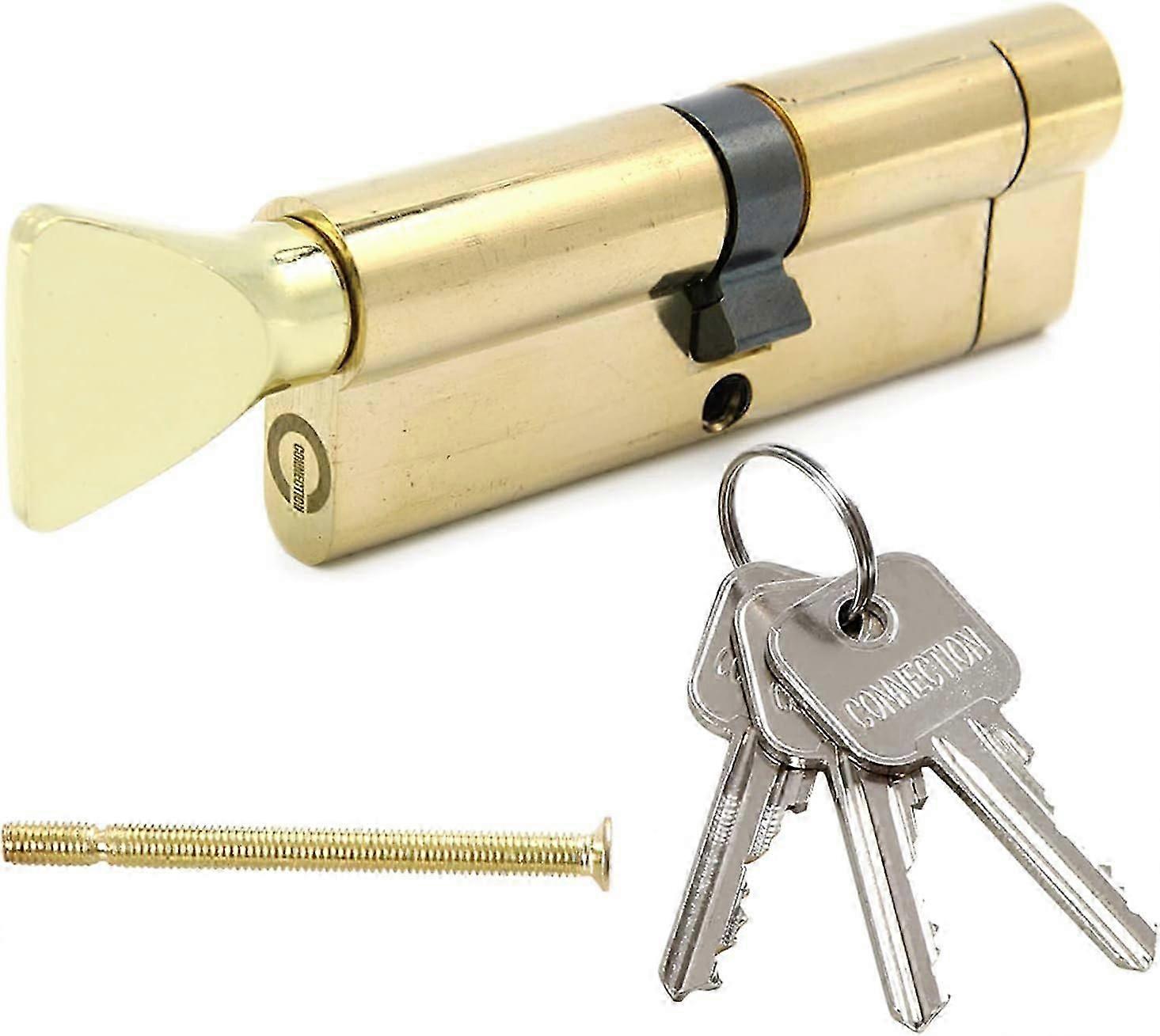 Anti-theft lock cylinder with knob, three keys, various sizes, suitable for all types of doors (45/45T(90mm), brass)
