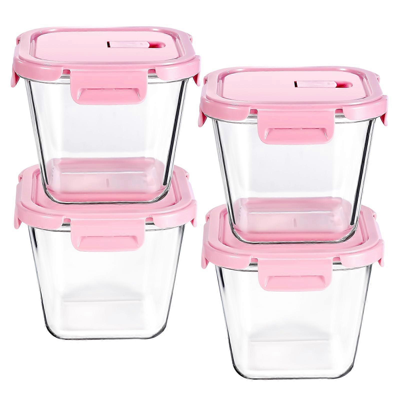 4 Pack Pink Glass Meal Prep Containers for Microwave and Dishwasher 32 Oz