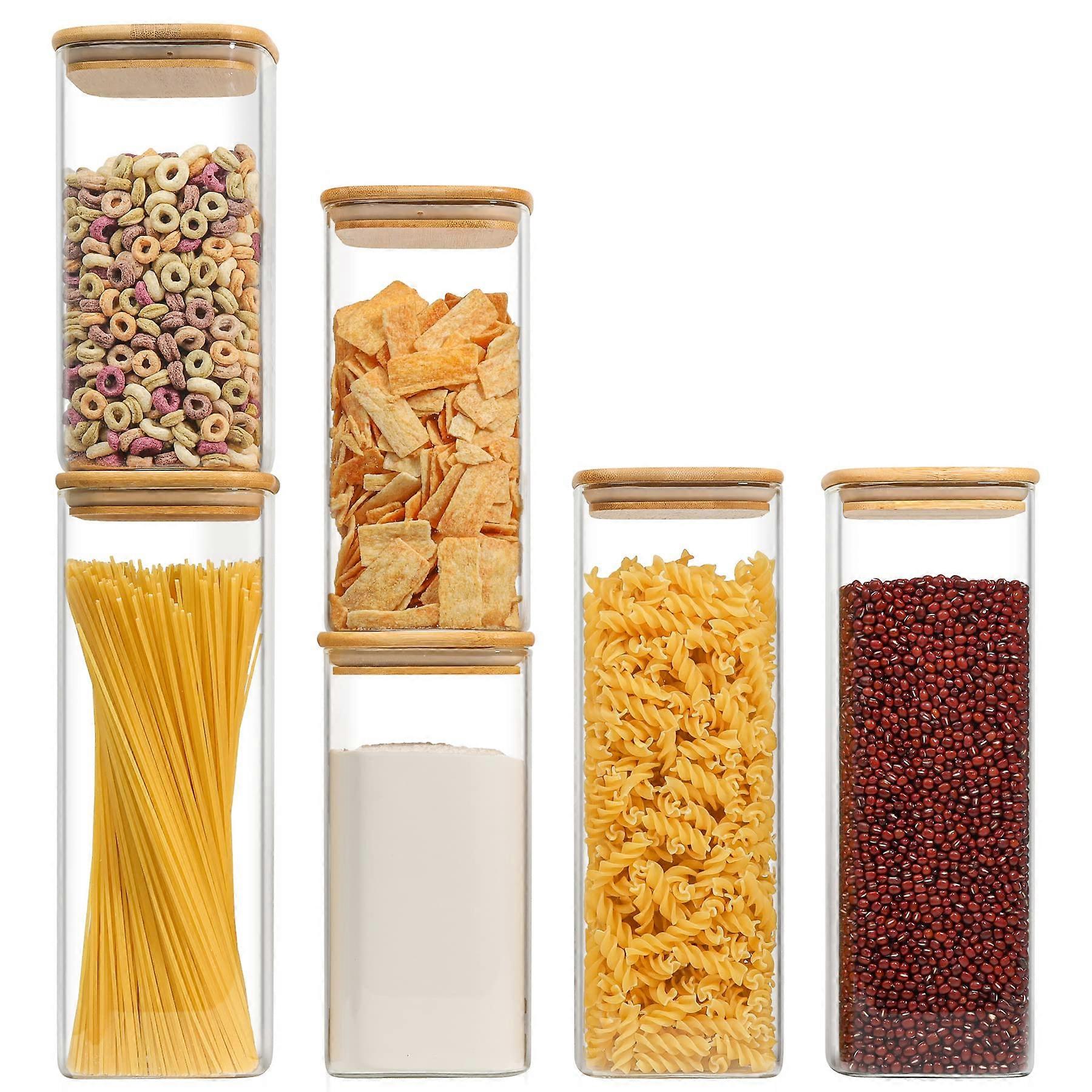 Airtight Glass Storage Canister Set with Bamboo Lid, 50oz and 71oz Food Storage Jars for Noodles, Flour, and Sugar