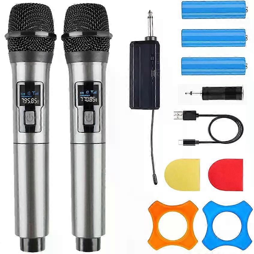 2PCS Pro UHF Wireless Microphone System Set Dual Handheld Rechargeable Karaoke