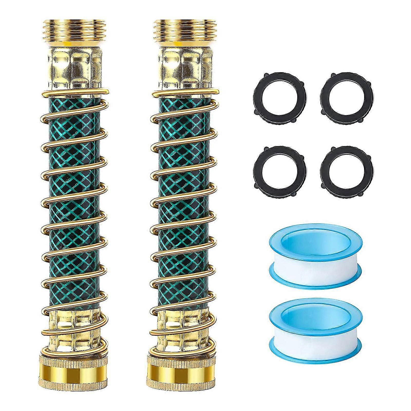 1 Set 2pcs Short Flexible Garden Hose Extension Protector With Coil Spring Hose Kink Protector + 4pcs Washers + 2pcs Sealing Tapes