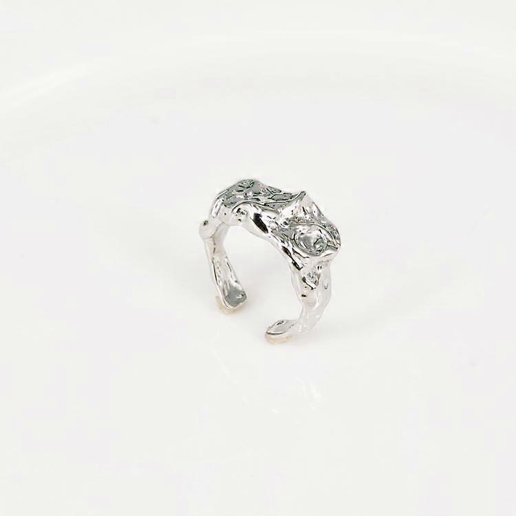 Anello in argento S925 con trama irregolare, anello fuso, dito aperto semplice e alla moda, gioielli di design super cool, anello di coda
