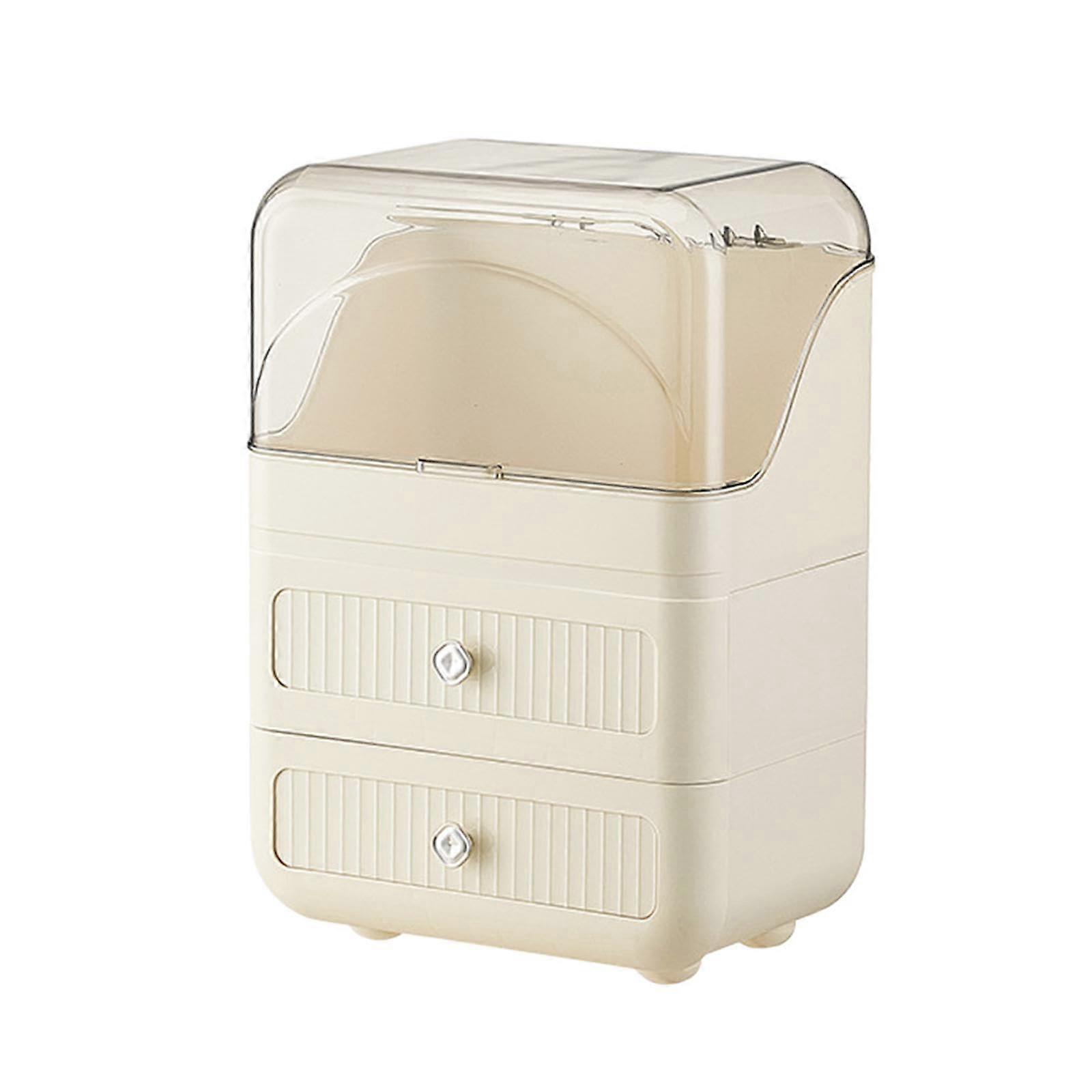 Cosmetics Organizer for Makeup and Skincare, Clear Plastic 3-Layer Vanity Storage Case, White Display Holder