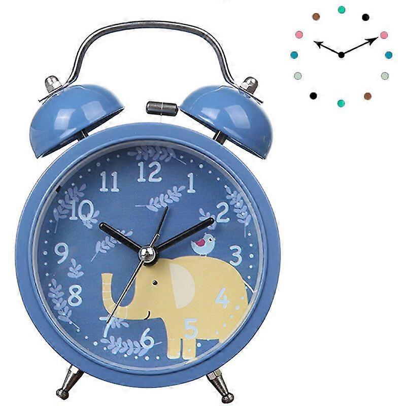 Double Bell Alarm Clock Without Tick - Metal Frame 3D Dial with Backlight Function - Desk Table Clock for Home and Office, Blue