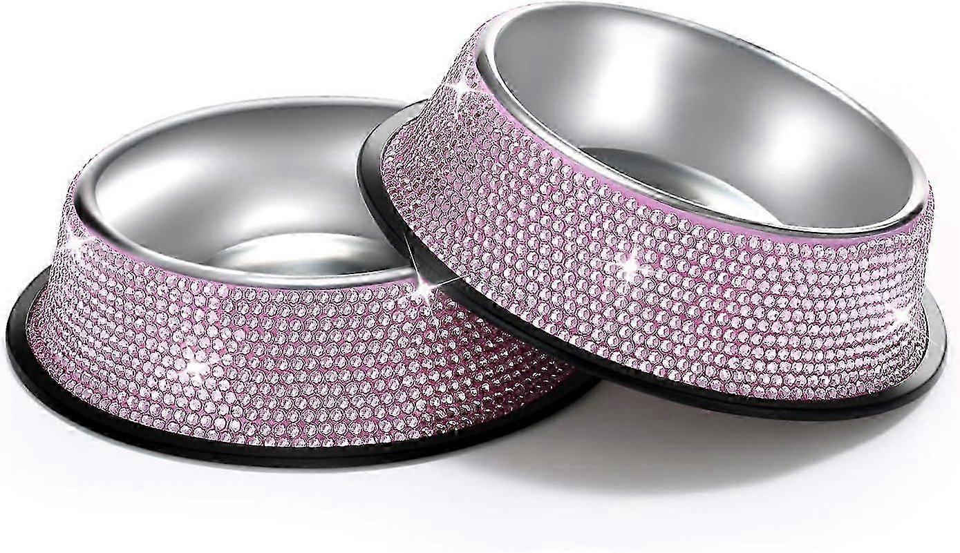 ラインストーンステンレススチールペットボウル、犬と猫のための光沢のあるダイヤモンド装飾のフィーダー