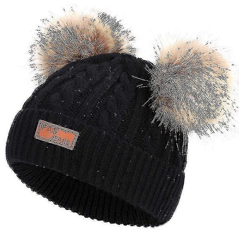 Double Pom Pom Hat 2 Bobble Beanie Knitted Warm Boy Girl New