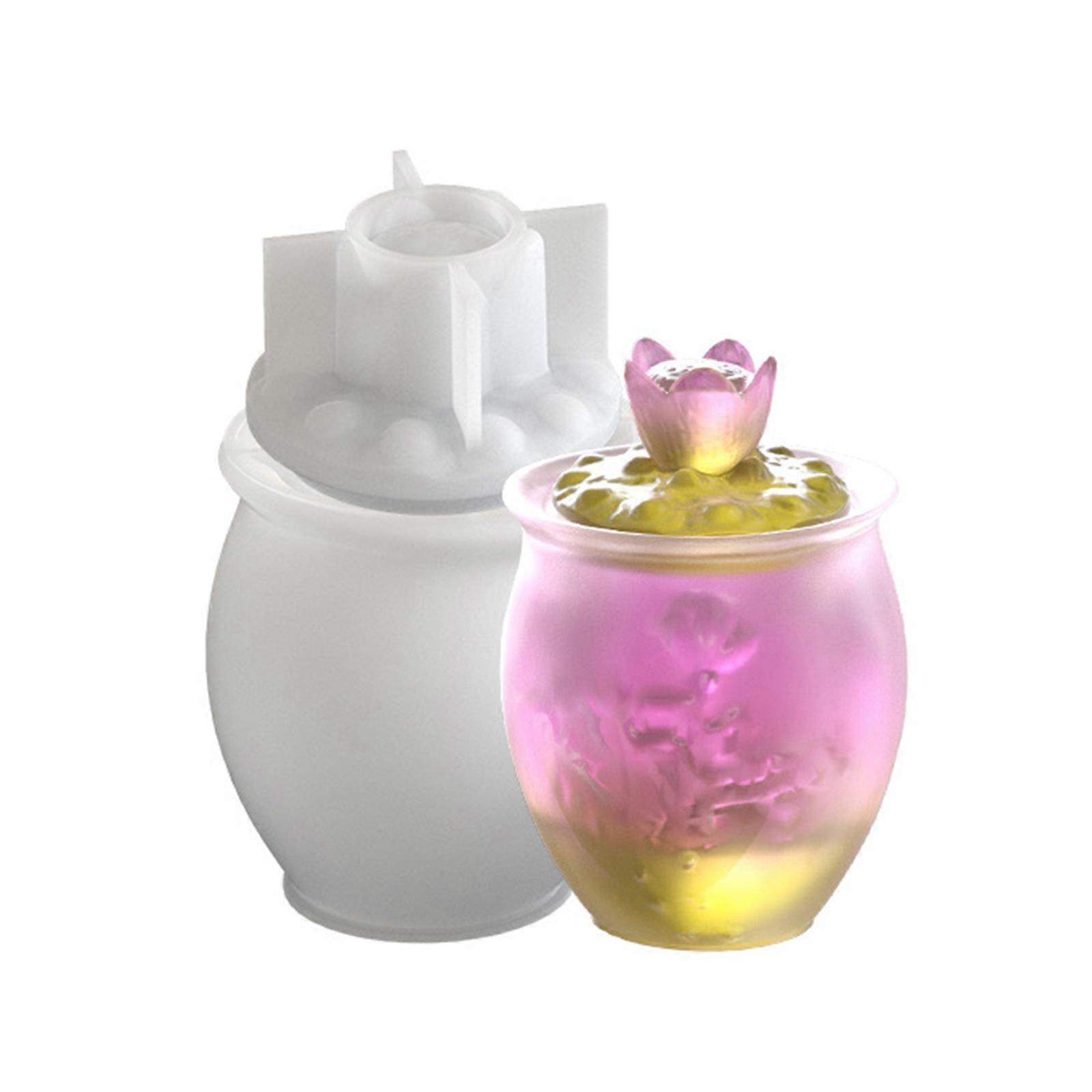 Lotuses Flower Silicone Container Mold Epoxy Resin Mould for Making Unique Candle Holder and Desk Organiser Jar Molds
