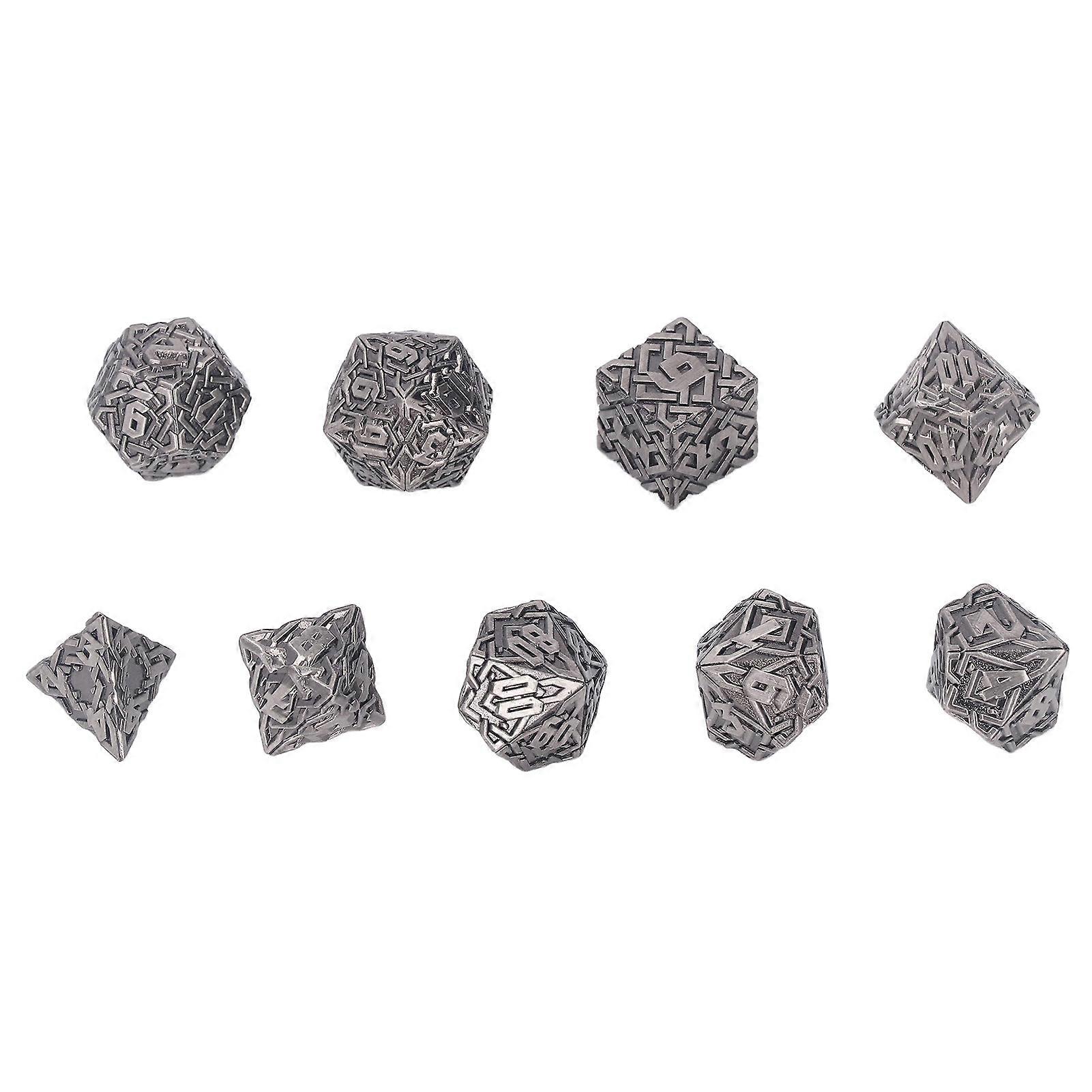7pcs Table Game Metal Dice Polyhedral Engraved Portable Solid Metal Dice for Games Teaching