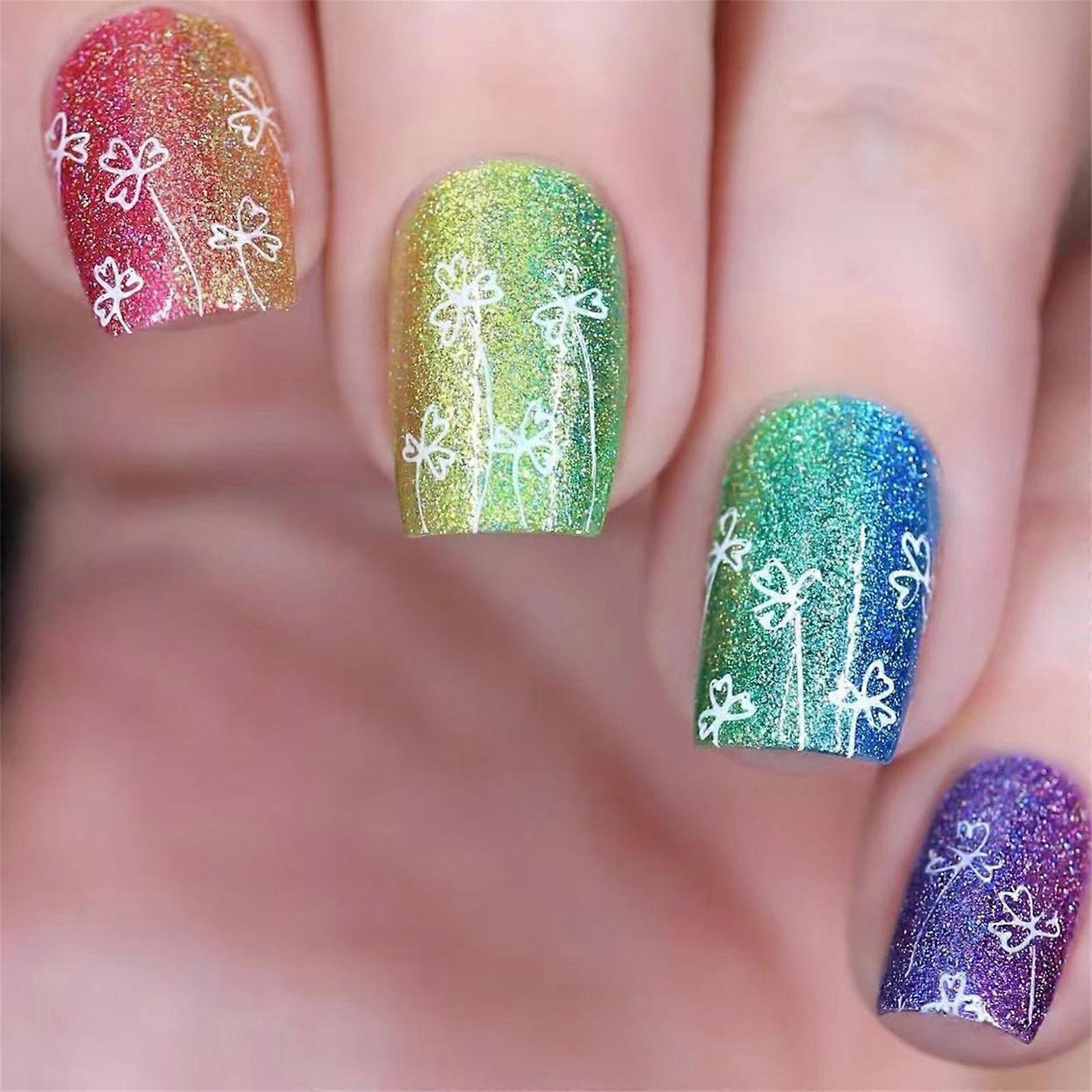 Fyrkantig trycknagel Shamrock lösnagel 12 storlekar, 24 st franska nageltips för DIY nagelkonstdekorationer flerfärgade