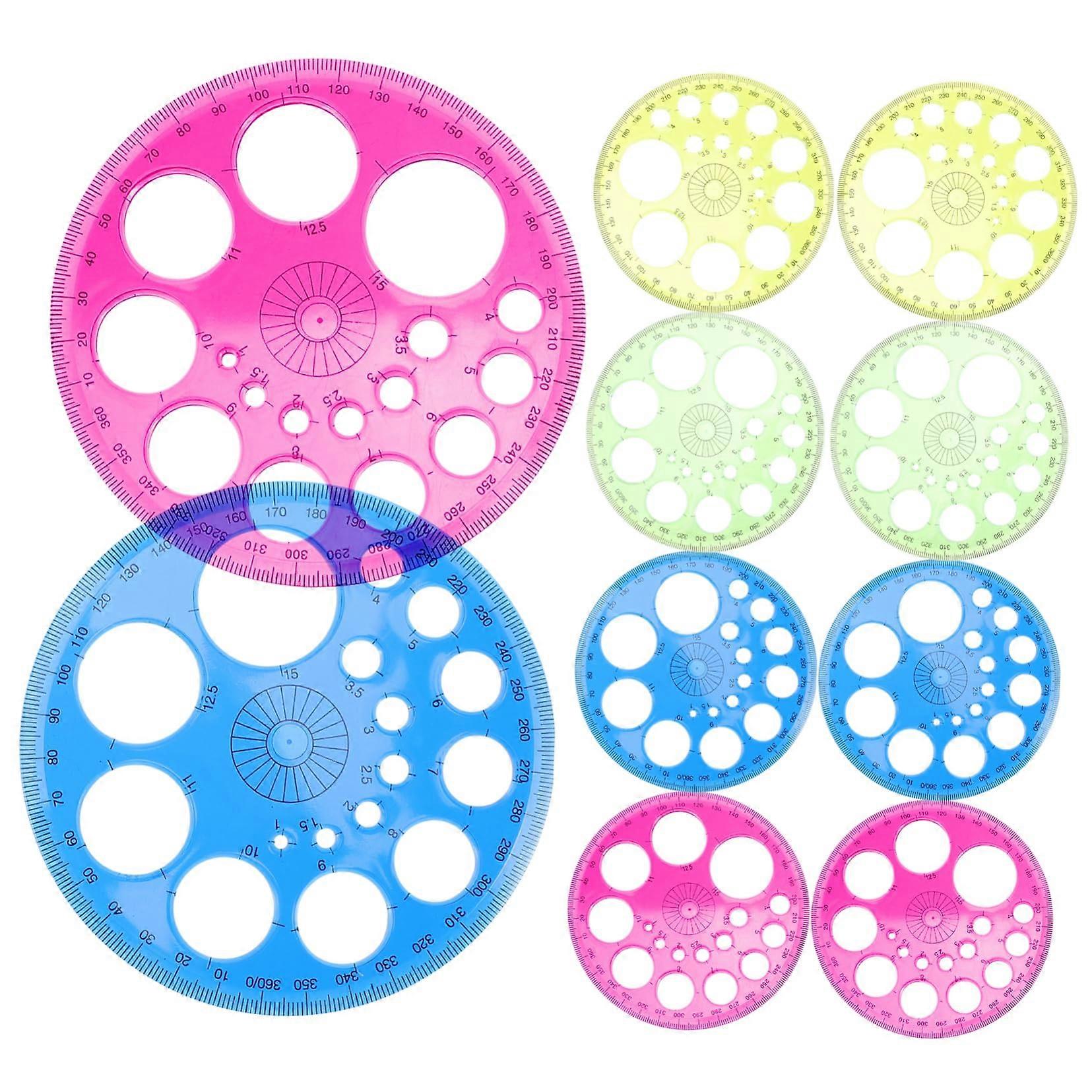 10pcs Circle Protractor Template Round Shape Tool Plastic Protractor for Students Random Color