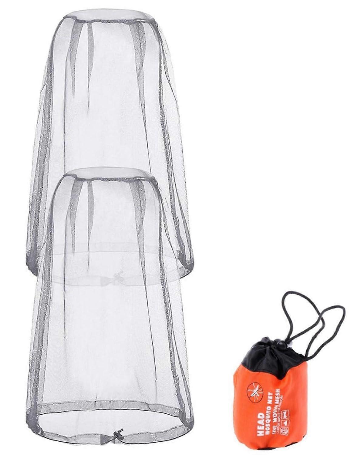Mosquito Net Hat Pack of 2 with Insect Protection Face Net Carry Bag for Fishing and Jungle Use (Grey)
