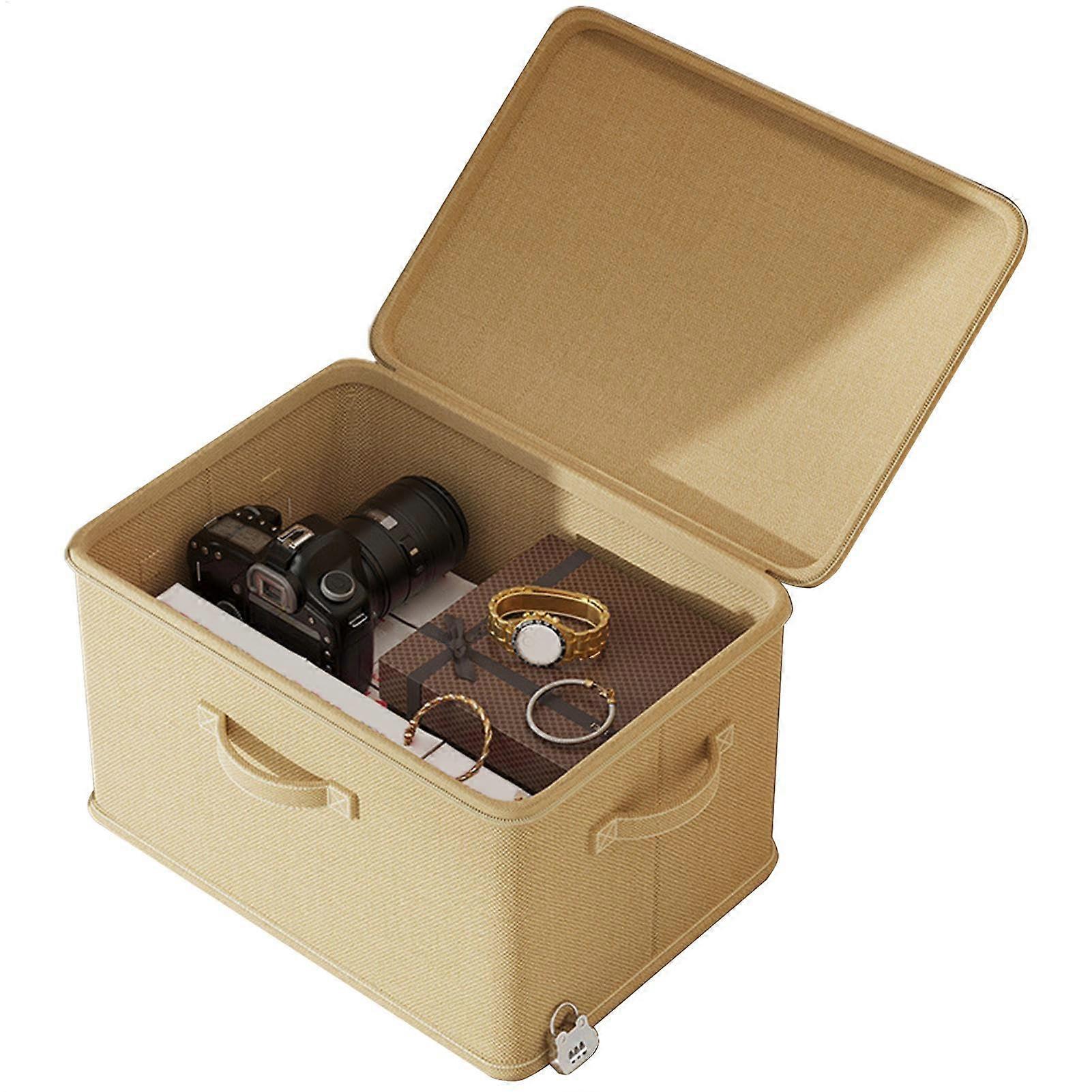 Locking Storage Box with Handle, Odour-Proof Stackable Container for Clothes and Blankets, Cream-Coloured S Size