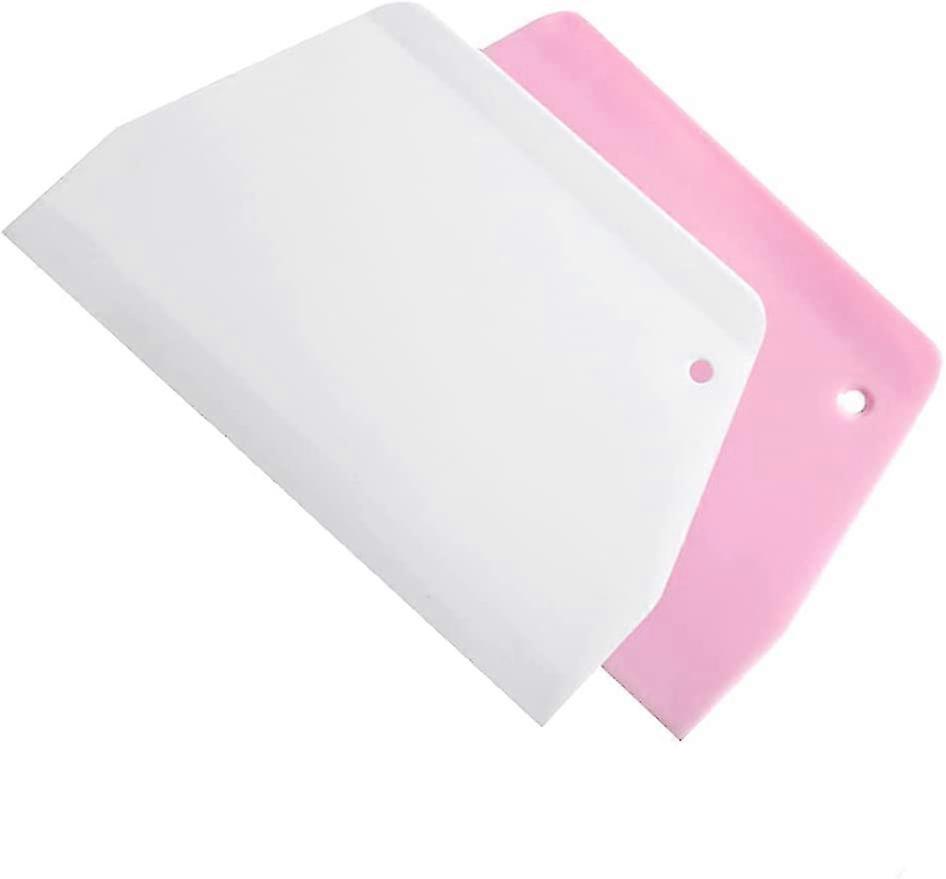 Set of 2 Plastic Dough Scrapers in Trapezoid Shape, Large Dough Divider Ideal for Baking (White/Pink)