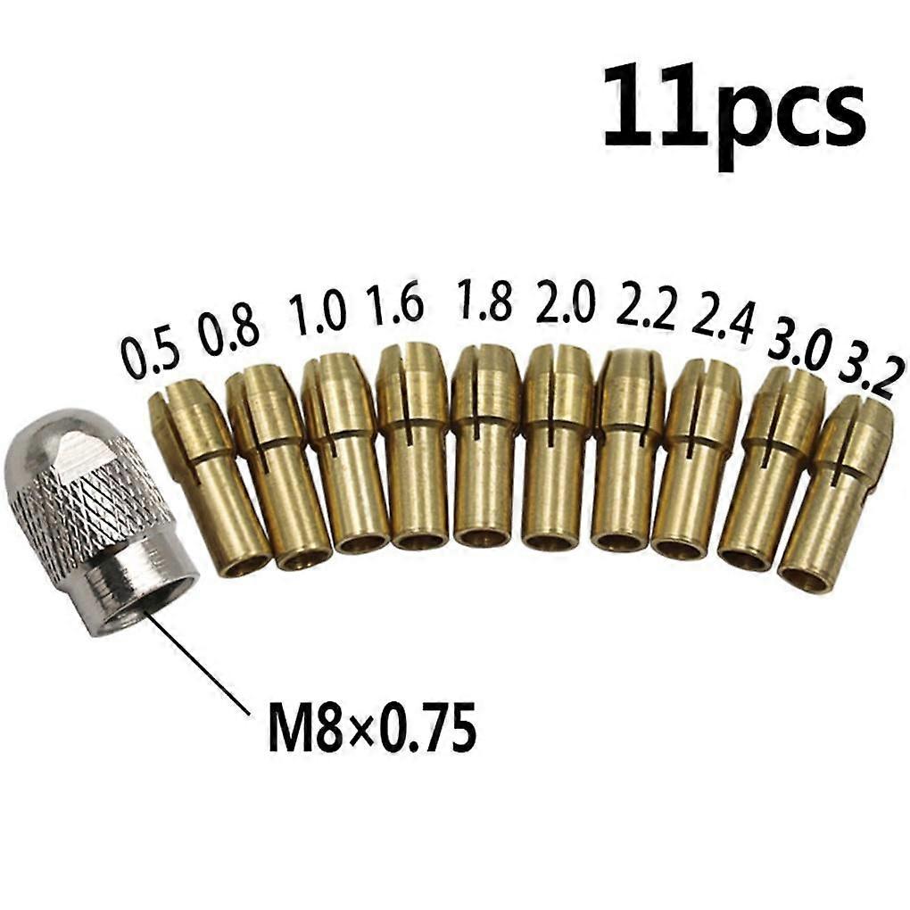 11Pcs 0.5-3.2mm Brass Drill Chucks Collet Bits 4.8mm Shank Screw Nut Replacement