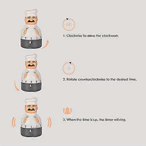 Kitchen Timer Count Down Timer Mechanical Timer 60 Minutes Countdown Timer Chef Shaped Alarm Clock