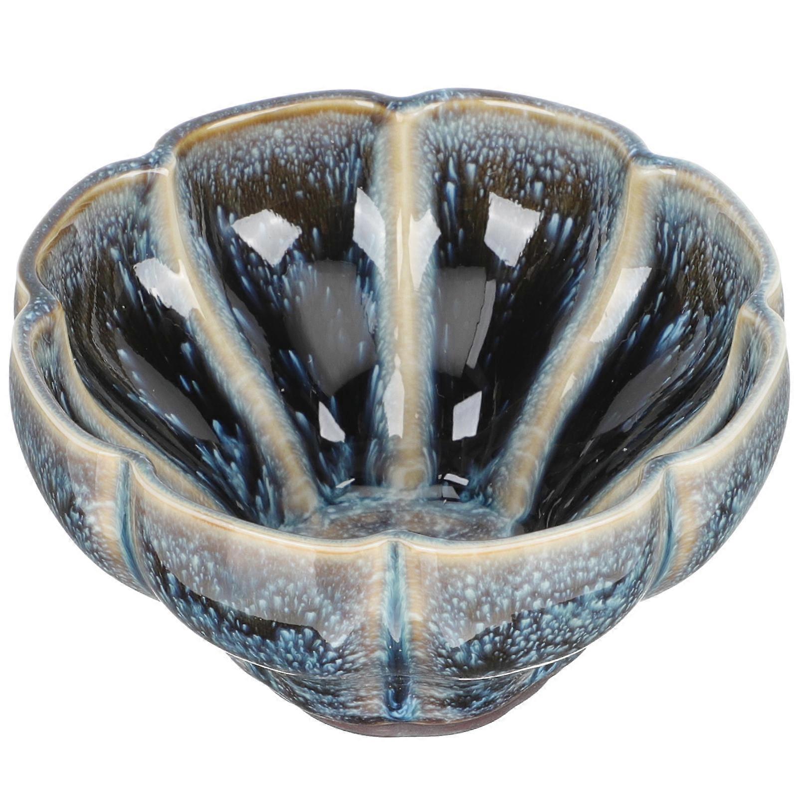 Ceramic Tea Tasting Cup Chinese Style Ceramics Octagonal Shape Blue Color For Housewarming 1Pack