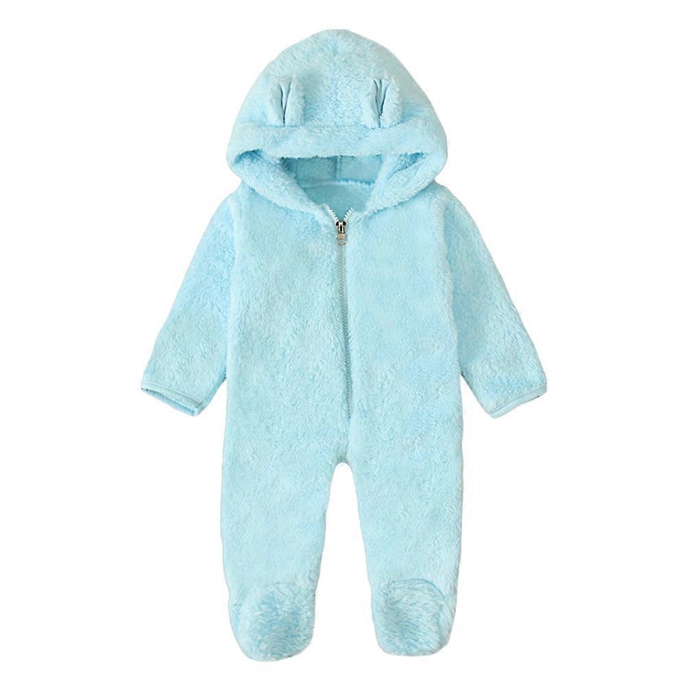 Infant Warm Clothes Newborn Hooded Romper Winter Wear Baby Clothing Sky-Blue Cotton Comfortable 1Pcs
