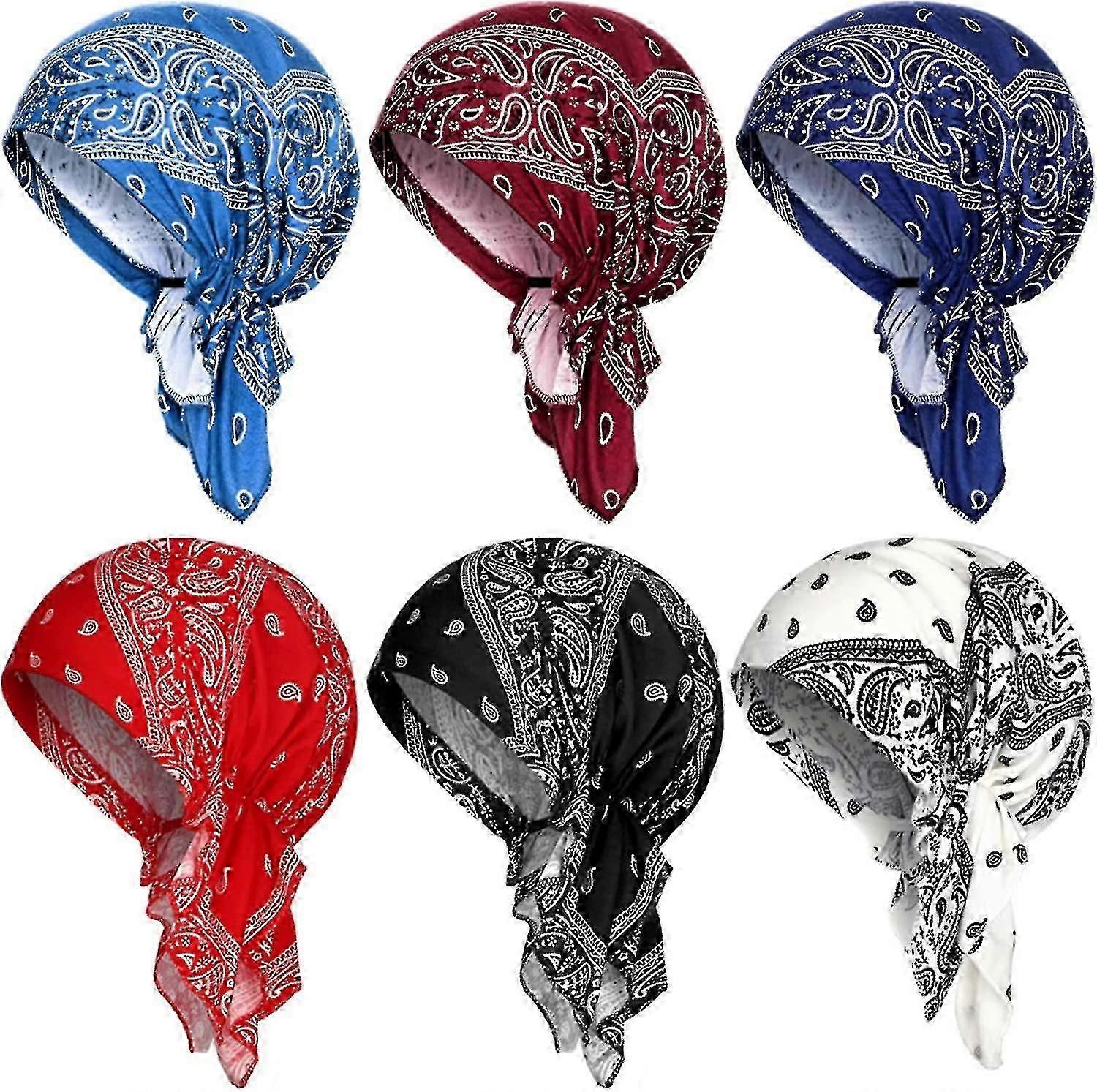 6 Pcs נשים כותנה כימו כובע טורבן Beanie, Pretied Headwraps כיסויי ראש צעיפים פופים מכסה מתיחה כובע טורבן שינה