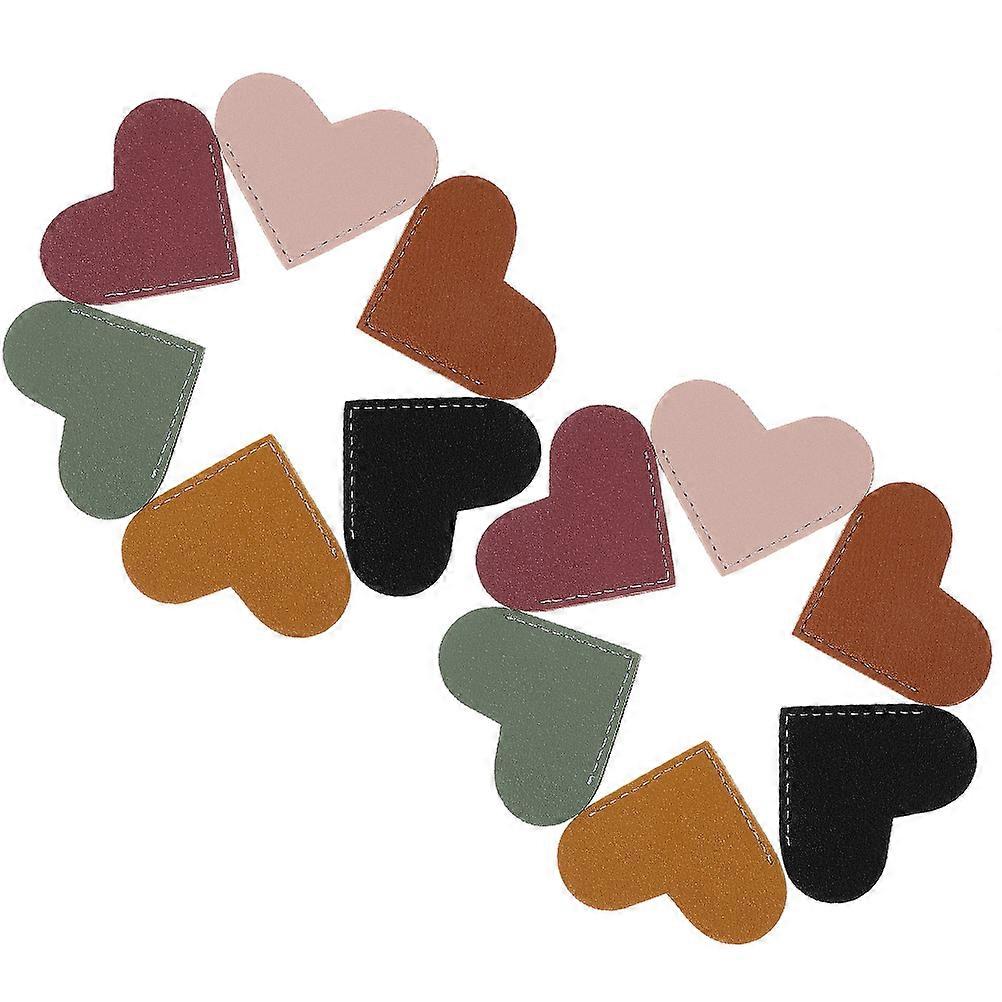 Corner Bookmark For Reader Elegant PU Leather Reading Mark Assorted Color 6x5cm Heart Shape 12Pcs