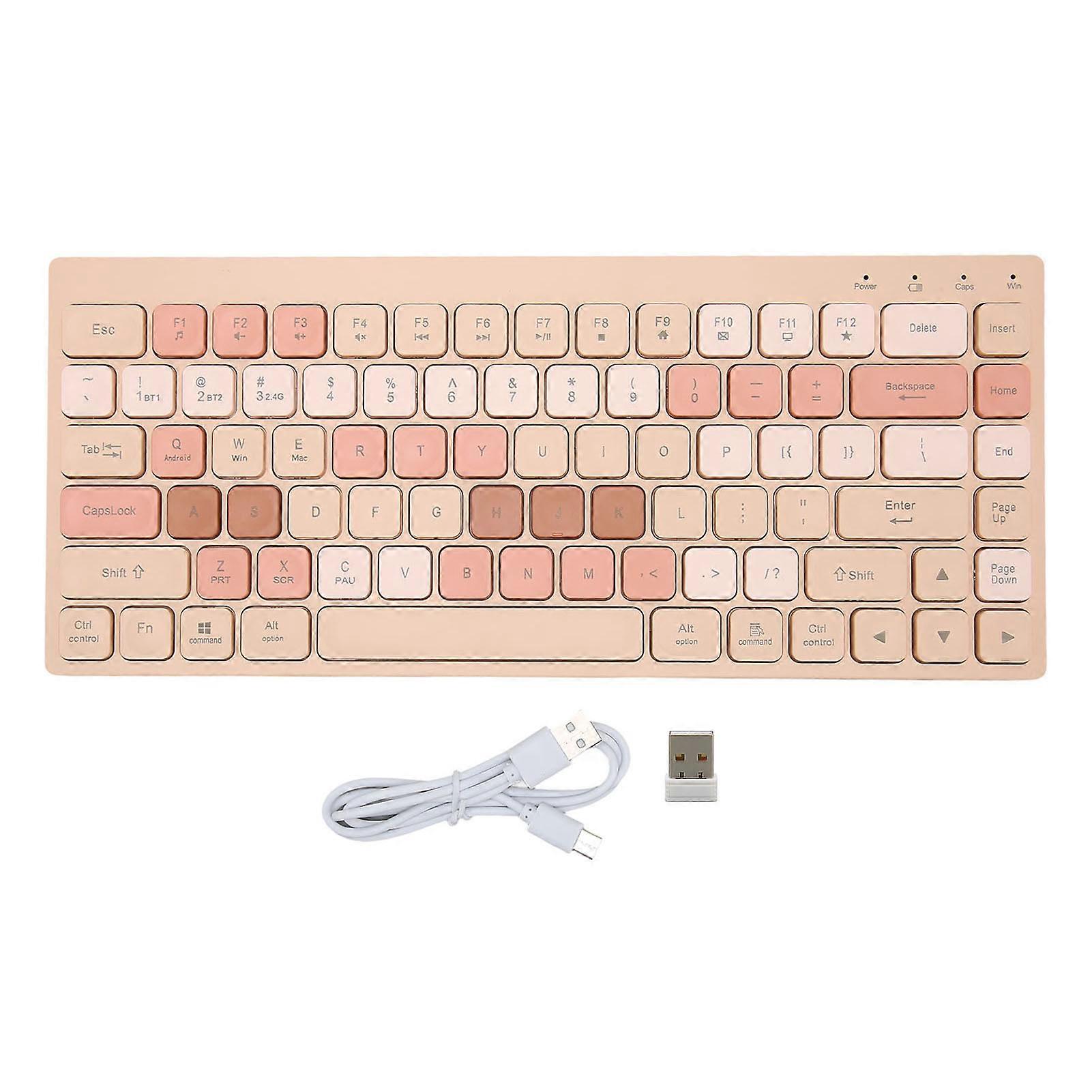 2.4GHz Wireless Bluetooth Keyboard, 84 Keys, Type-C Interface, Water Drop-Shaped Keycaps, for Mobile Phone, Desktop Computer, Milk Tea Color