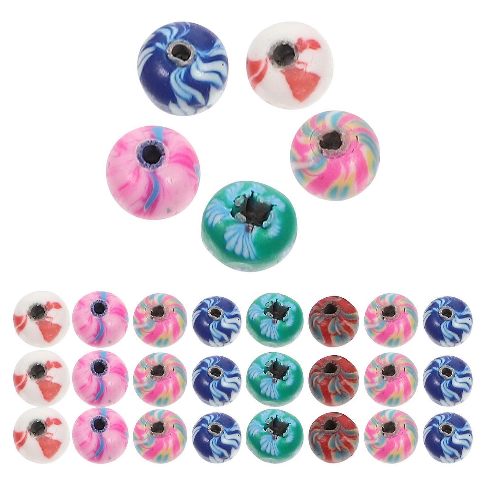 Diy Beads Round Polymer Clay Beads Bright Color 0.6X0.6cm Crafting Hole for Threading 100Pcs