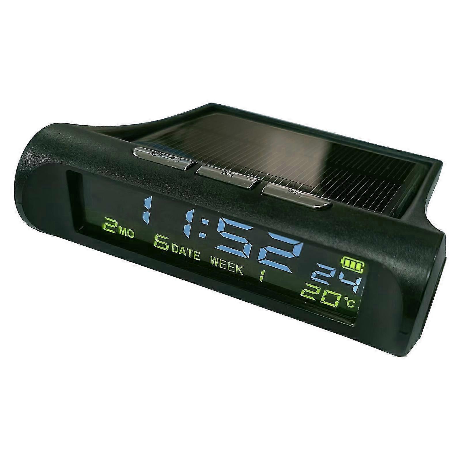 Solar Car Digital LCD Clock with Temperature Display - Backlit Dashboard Electronic Screen Clock