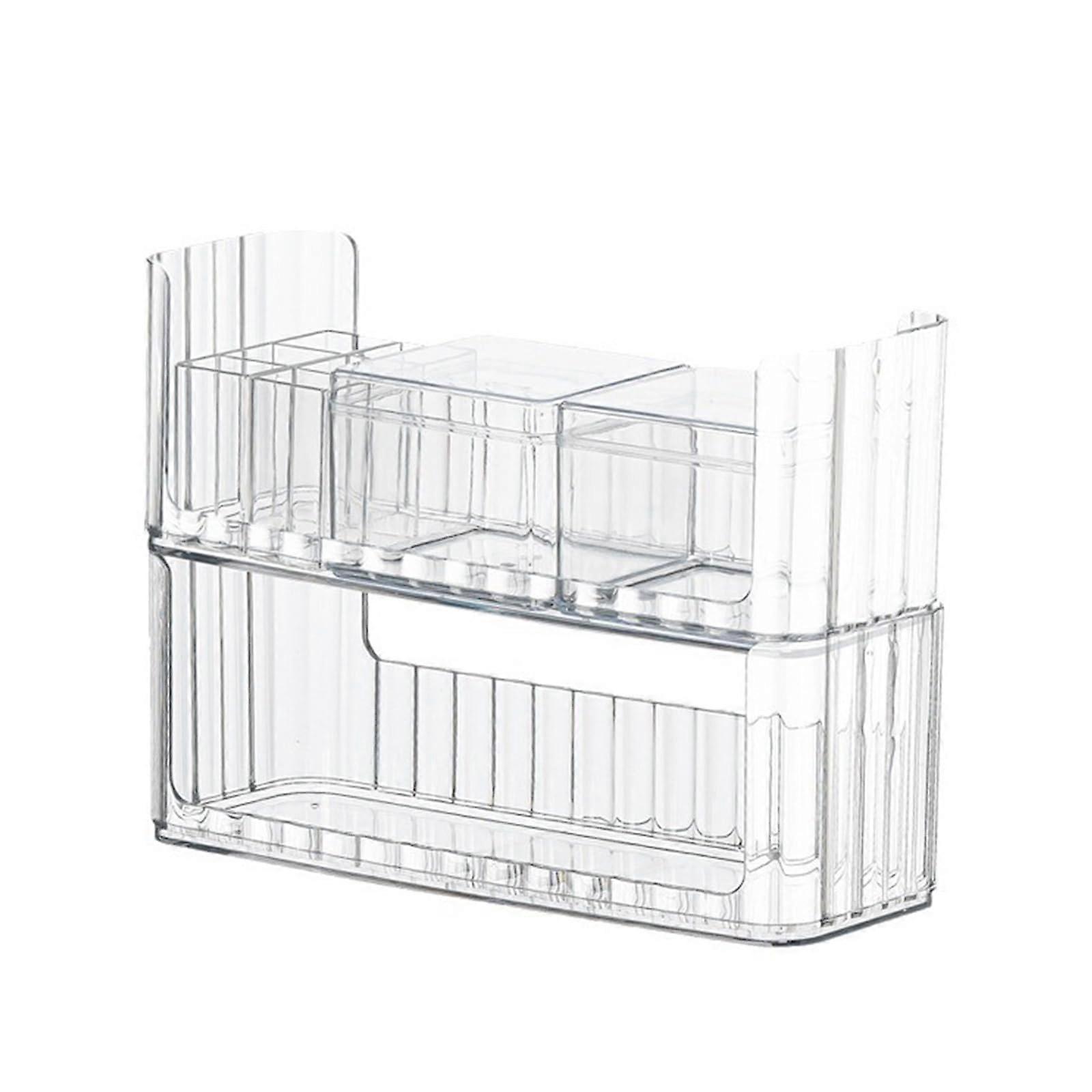 Stackable Makeup Organizer 2 Pack, Clear Removable Cosmetics Storage Box for Eyeshadow, Lipstick, Nail Polish, Bedroom Vanity