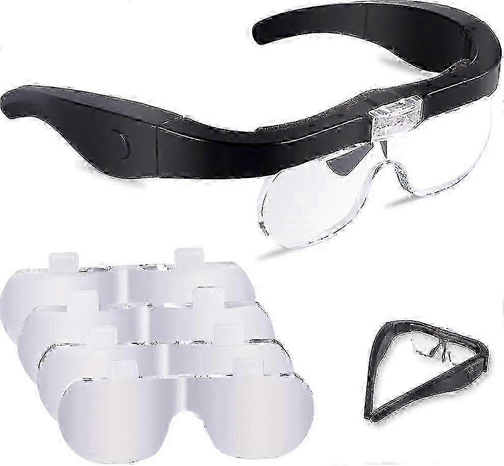 Magnifying glasses 2leds front headset hands-free 4 detachable lenses reading jeweler sewing diy