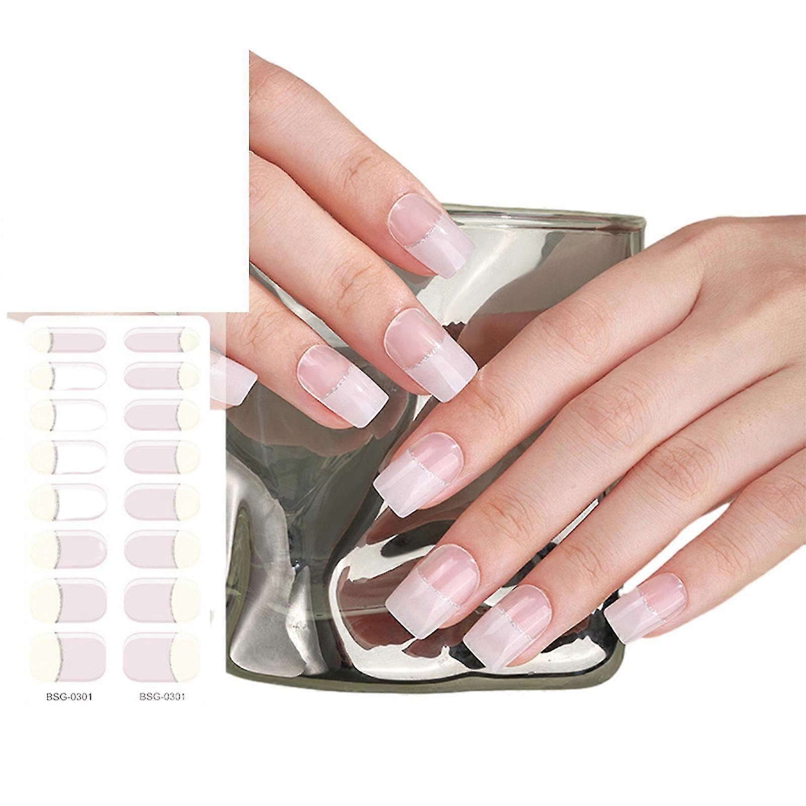 16 Long-Lasting Semi-Cured Nail Strips with Glossy Finish for Beginners