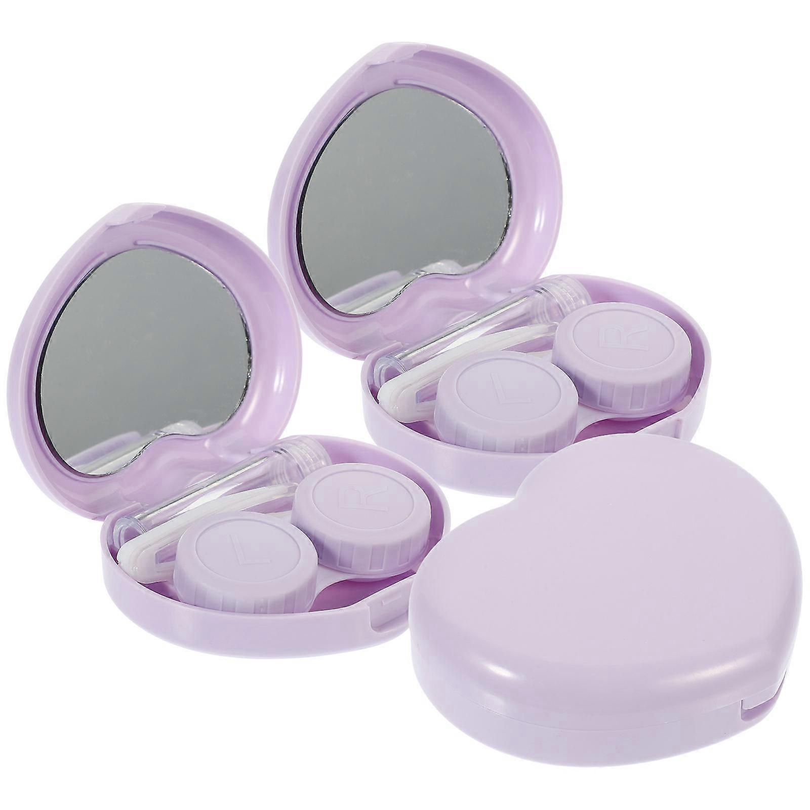 3 Sets Travel Cases with Mirror, Portable Eyeliner Lens Storage Box, Small Lightweight for Outdoor & Daily Use, Purple