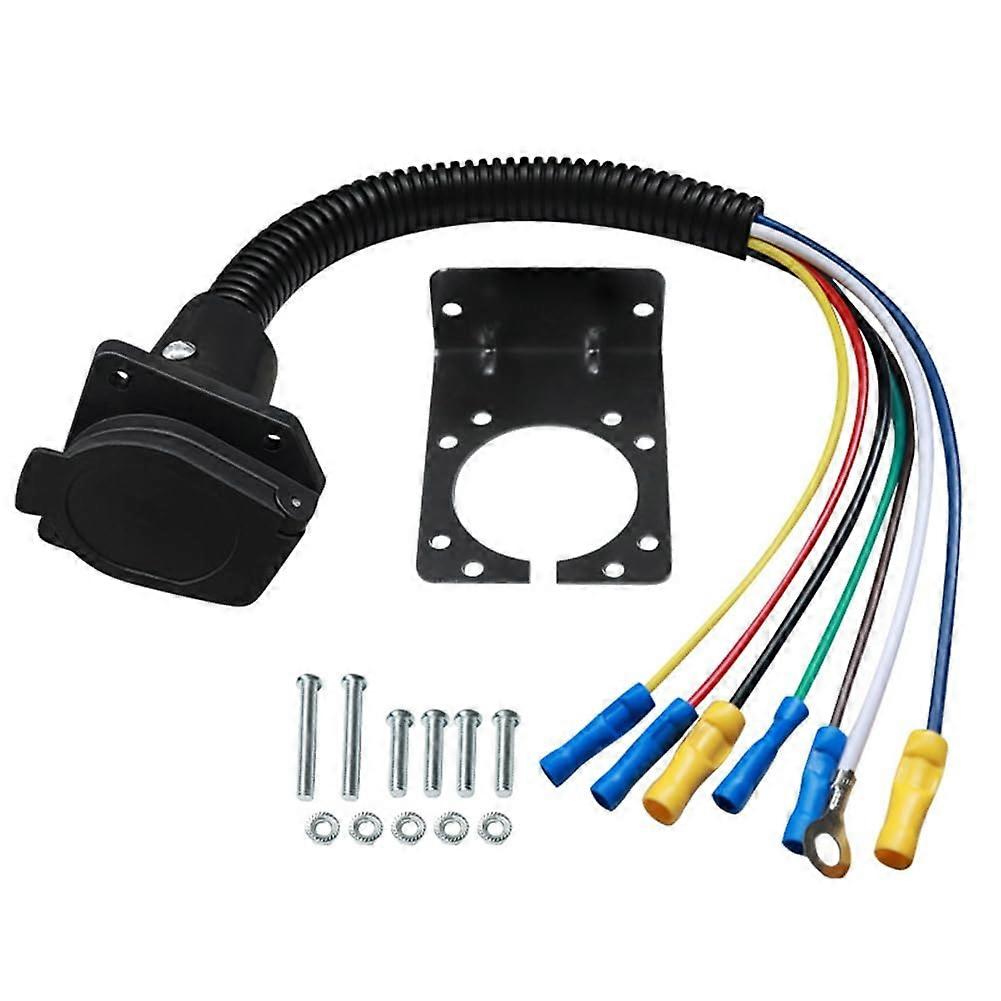 7-Way RV Trailer Light Connector Socket, Durable Electrical Tow Adapter with Mounting Bracket for Standard RV Trailers
