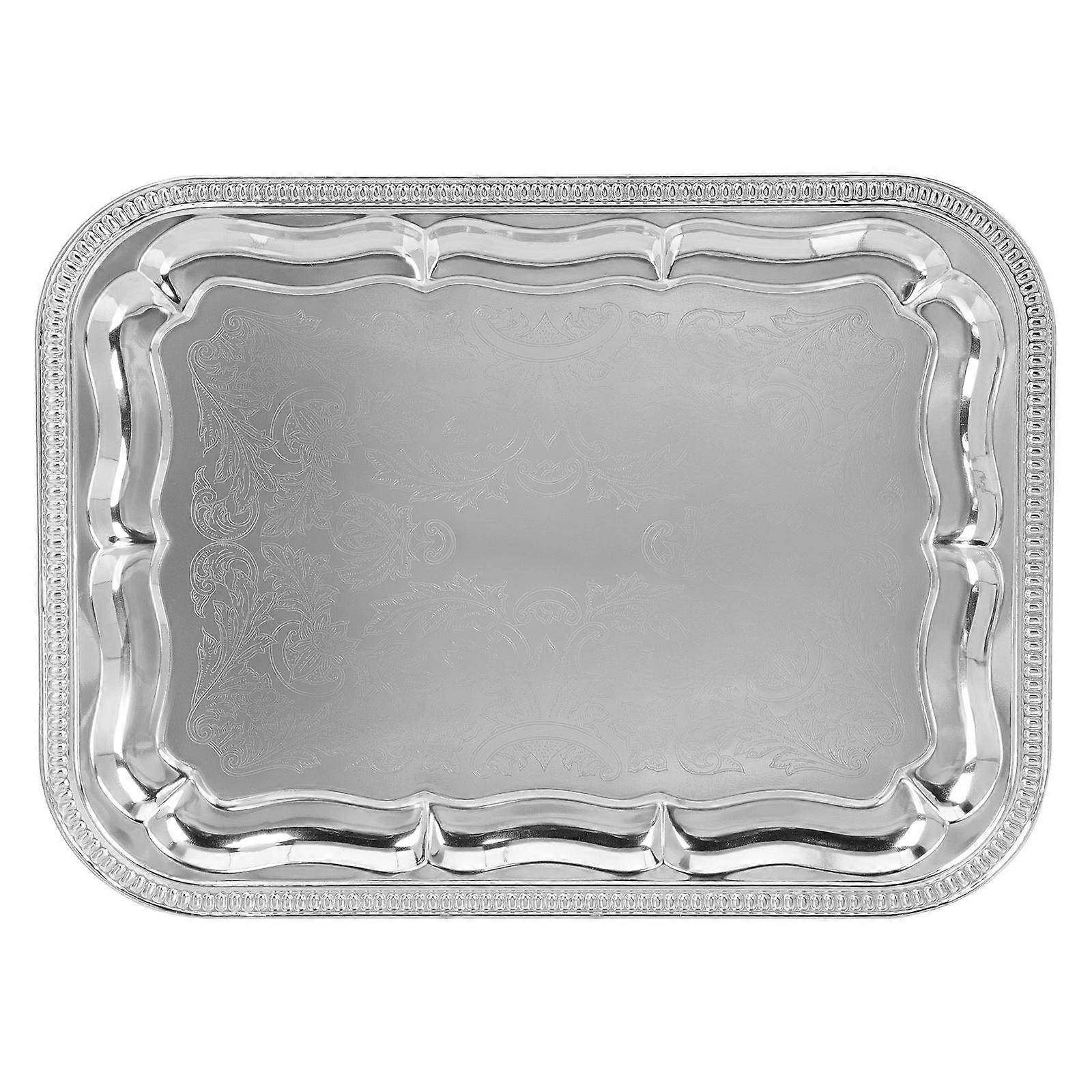 Stainless Pizza Pan Elegant Design Rectangular Food Plate Silver 33x25cm Serving 1Set